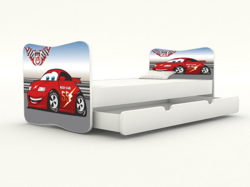 Becks posteľ bez bočnice + úložný priestor Auto červené